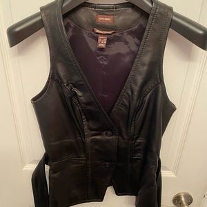 Danier Italian Leather Black Vest with Belt XXS